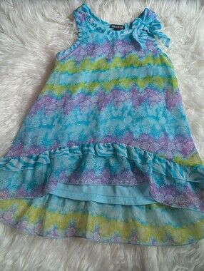 George Girls Floral Ruffle Tank Top in Blue, Purple & Green 2000s Y2k Vtg